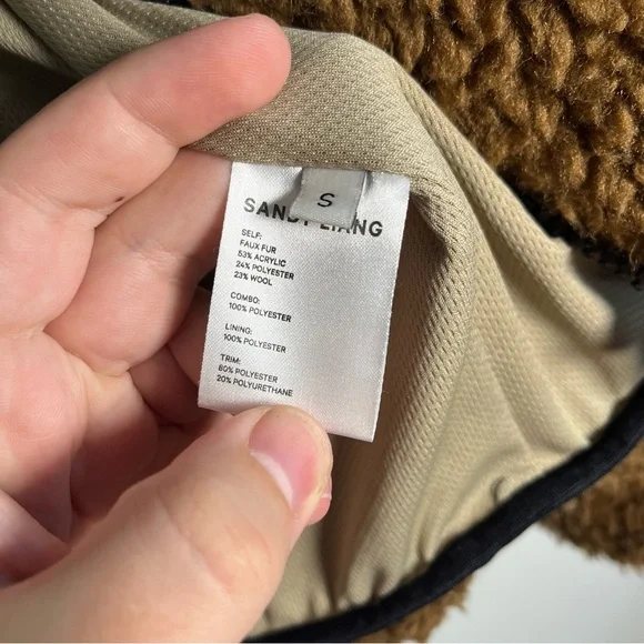 Sandy Liang Mia Fleece Teddy Cropped Jacket in Black & Brown Size Small